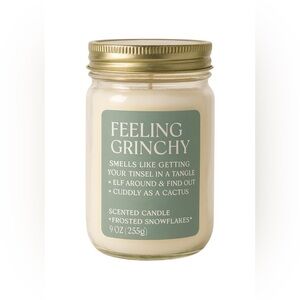 Feeling Grinchy Funny‎ Scented Candle Frosted Snowflakes 9oz Christmas Holiday